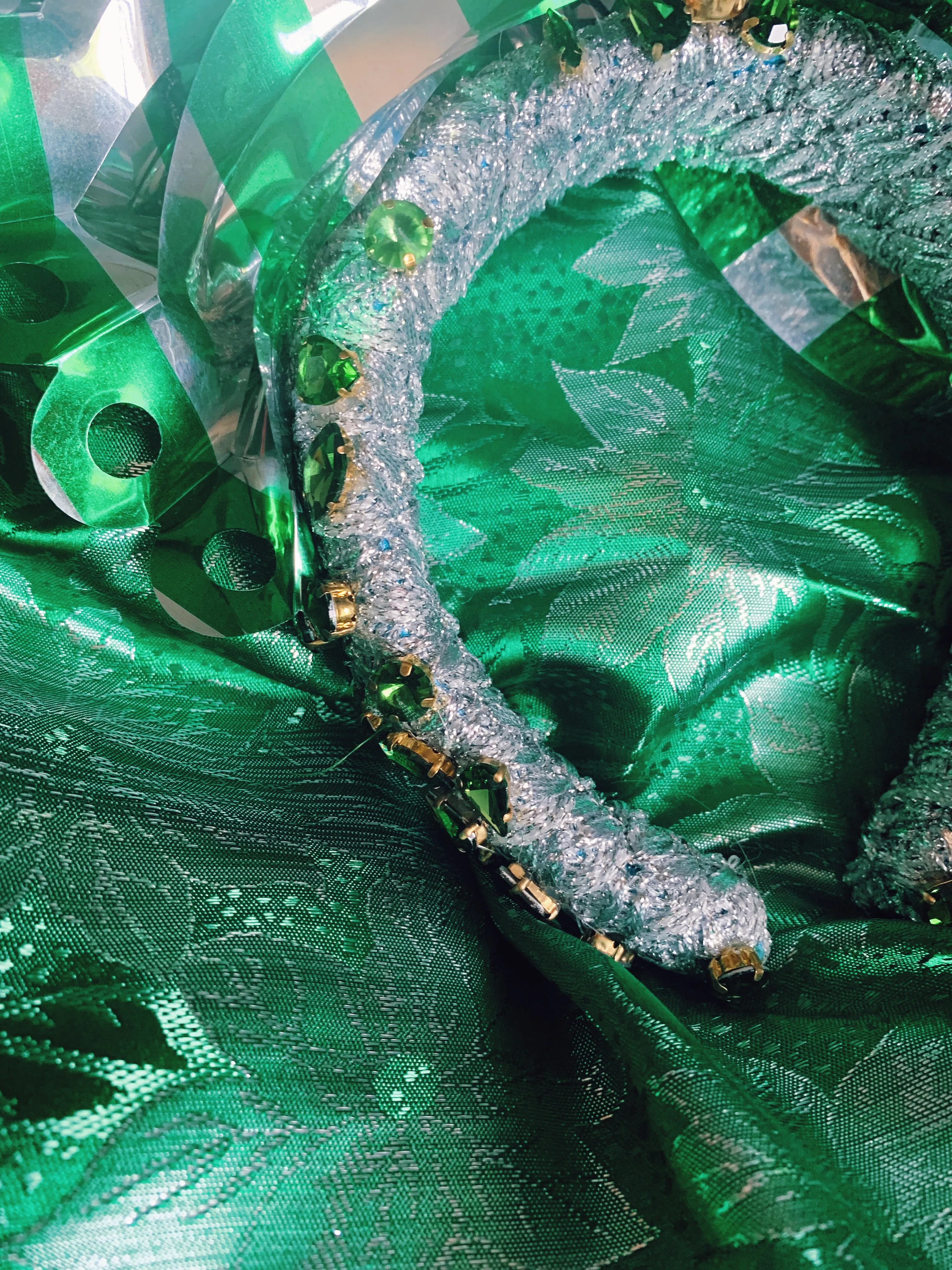 Vintage green and silver Fan foil Gem Headpiece