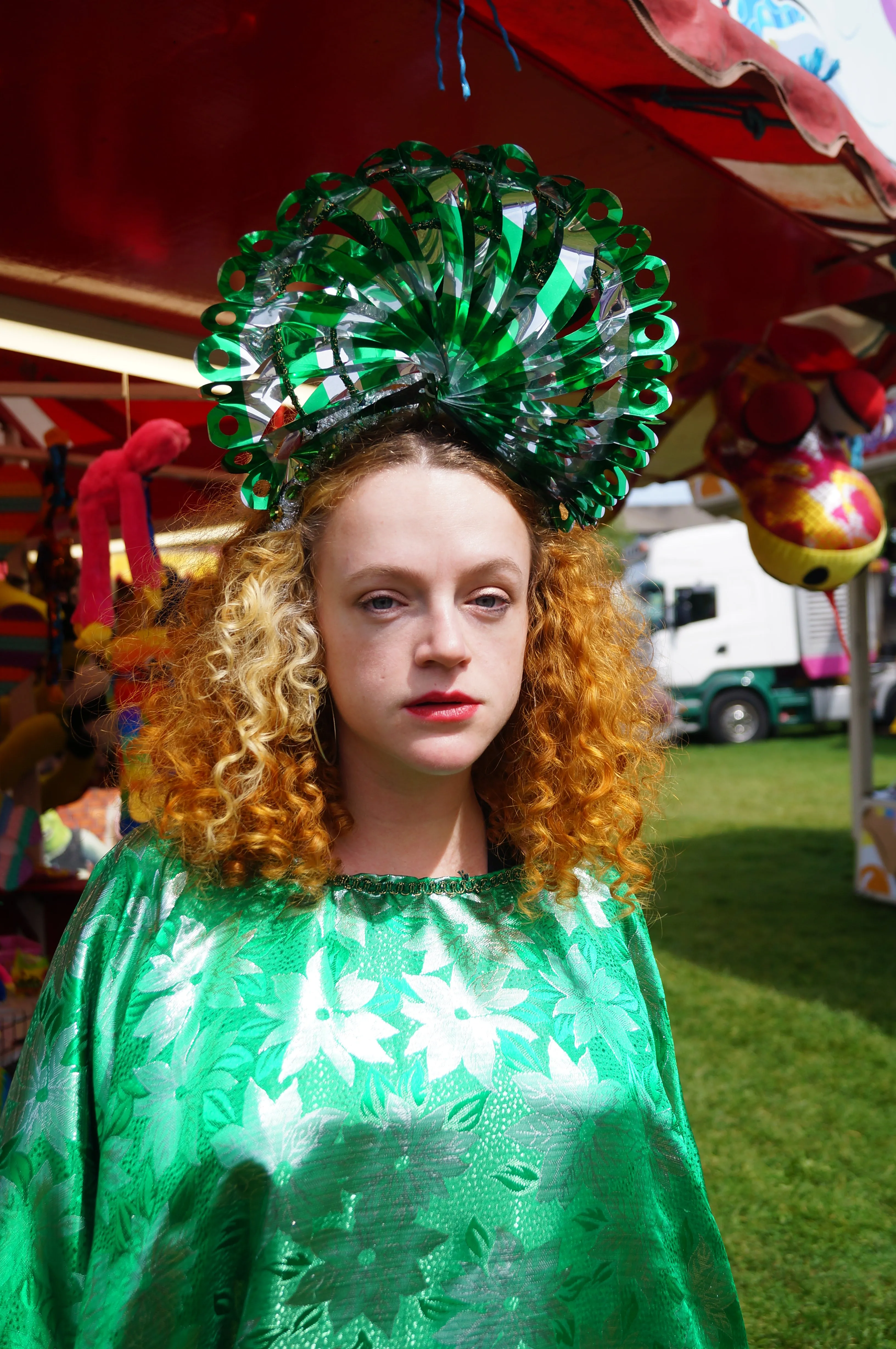 Vintage green and silver Fan foil Gem Headpiece