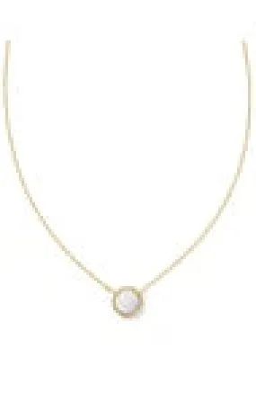 VOLLEYBALL SHORT PENDANT NECKLACE GOLD WHITE MOTHER OF PEARL