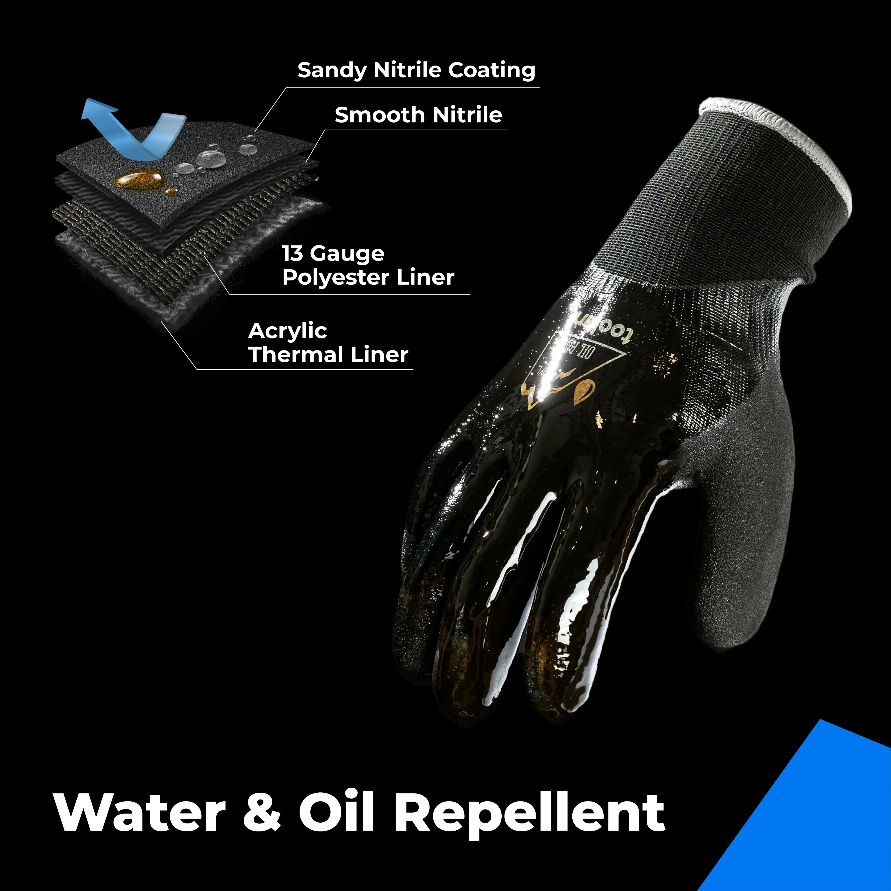 Waterproof and Oil Resistant Winter Gloves, Double Nitrile Dipped for Heavy-duty Construction in Winter