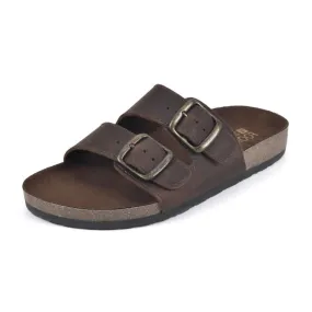 White Mountain Helga Brown Rounded Toe Buckle Closure Leather Footbeds Sandal (8, Brown)