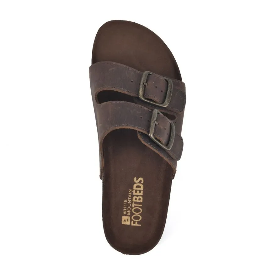 White Mountain Helga Brown Rounded Toe Buckle Closure Leather Footbeds Sandal (8, Brown)