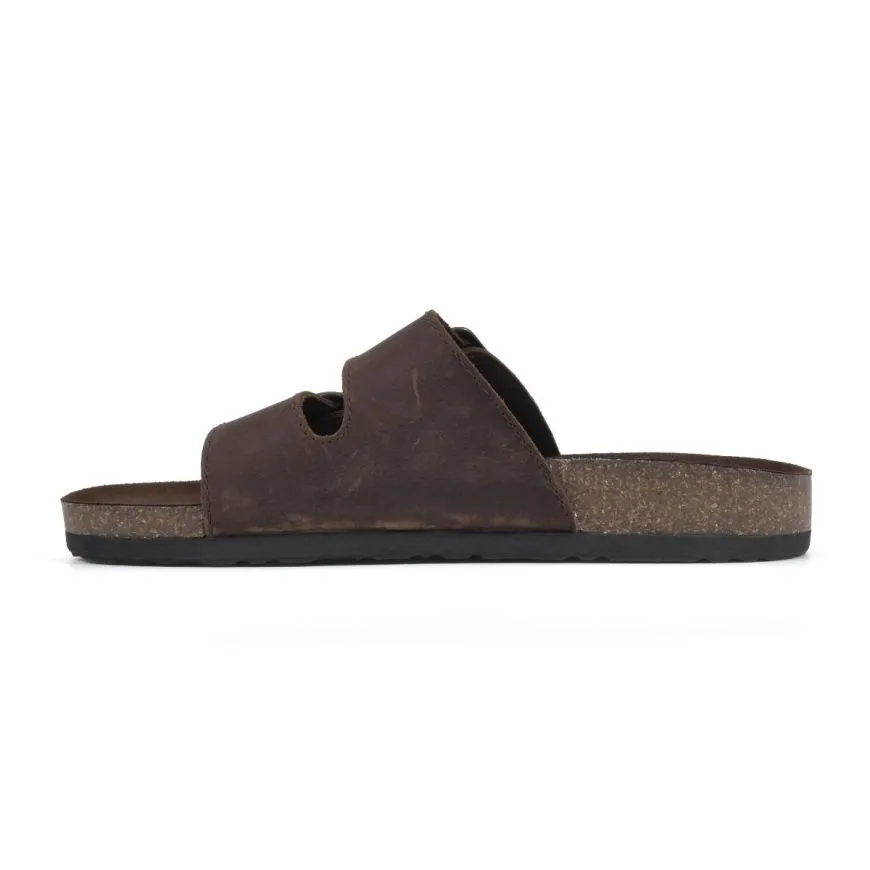 White Mountain Helga Brown Rounded Toe Buckle Closure Leather Footbeds Sandal (8, Brown)