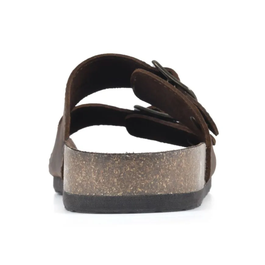 White Mountain Helga Brown Rounded Toe Buckle Closure Leather Footbeds Sandal (8, Brown)