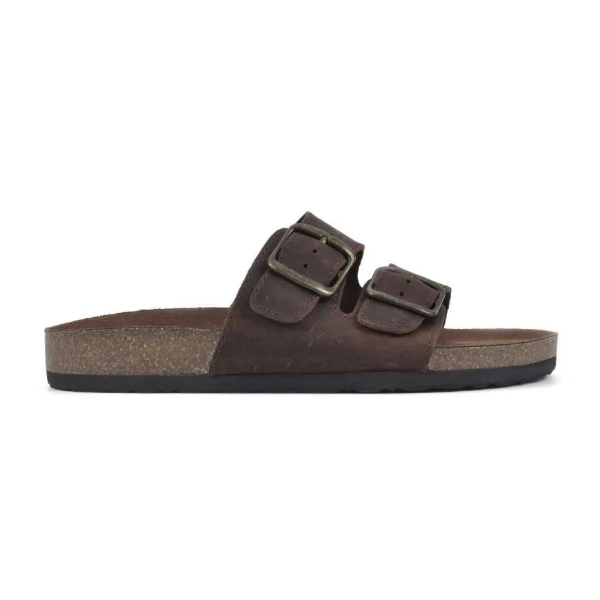 White Mountain Helga Brown Rounded Toe Buckle Closure Leather Footbeds Sandal (8, Brown)
