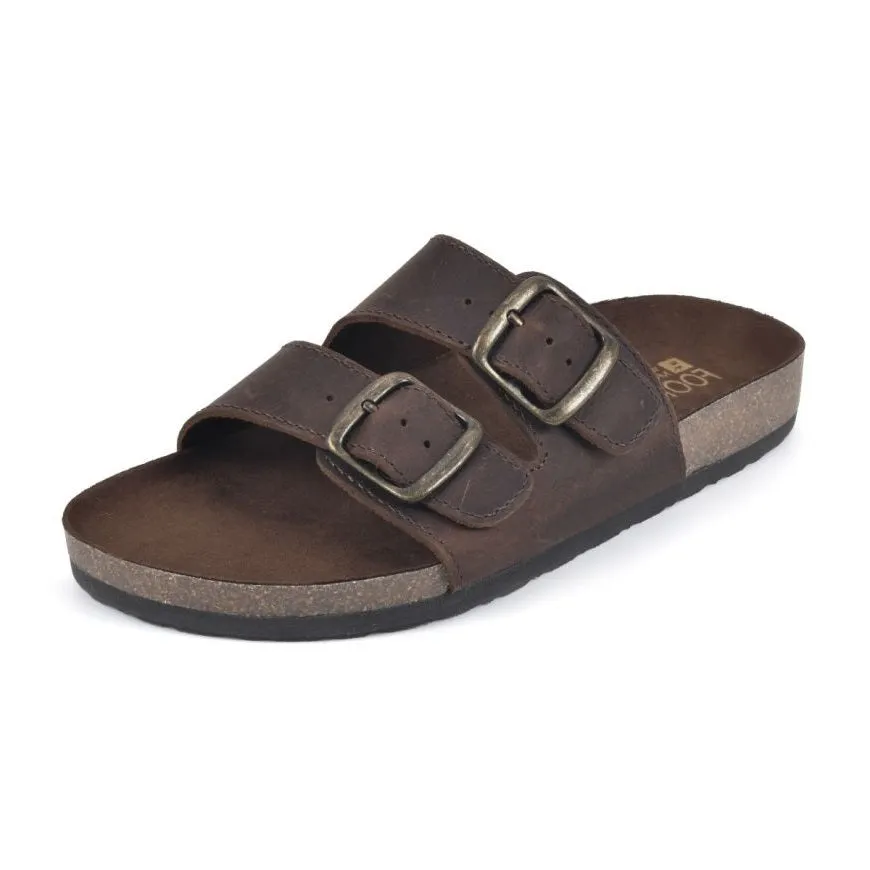 White Mountain Helga Brown Rounded Toe Buckle Closure Leather Footbeds Sandal (8, Brown)