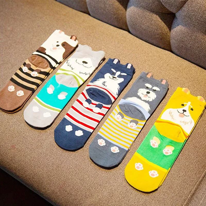 Women 5 Pairs Cute Animal Socks Colorful Cotton Socks