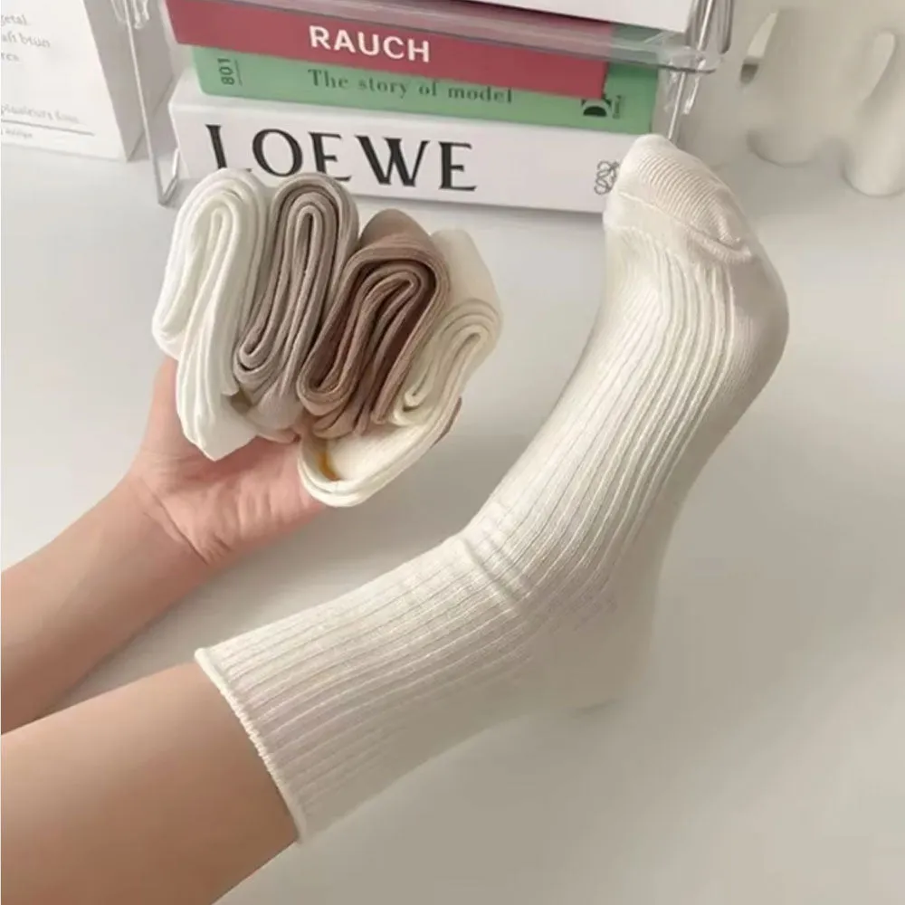 Womens Cute Crew Socks Casual Athletic Aesthetic Socks Neutral Cotton Socks 6color Set