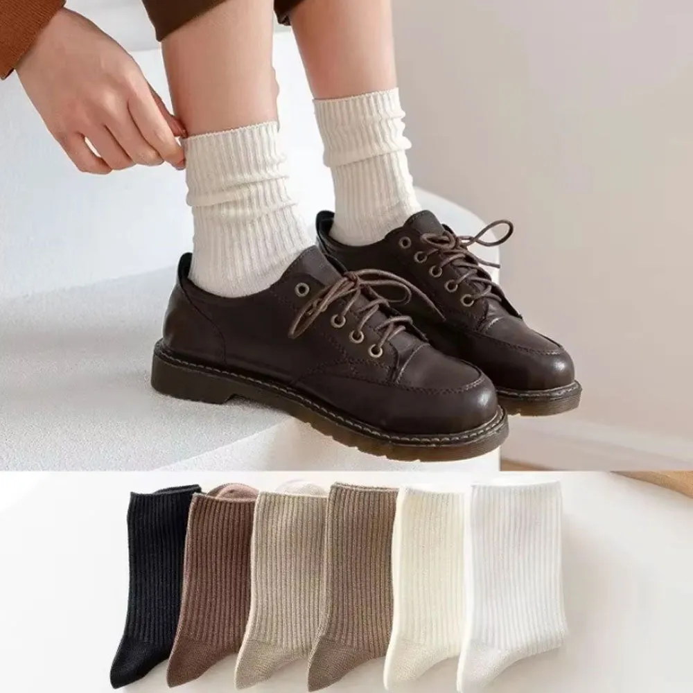 Womens Cute Crew Socks Casual Athletic Aesthetic Socks Neutral Cotton Socks 6color Set