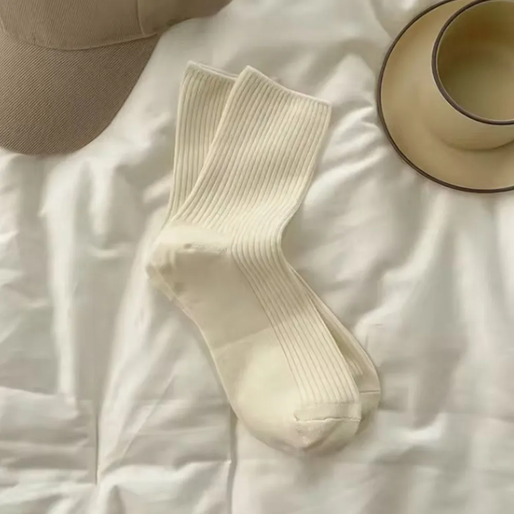 Womens Cute Crew Socks Casual Athletic Aesthetic Socks Neutral Cotton Socks 6color Set