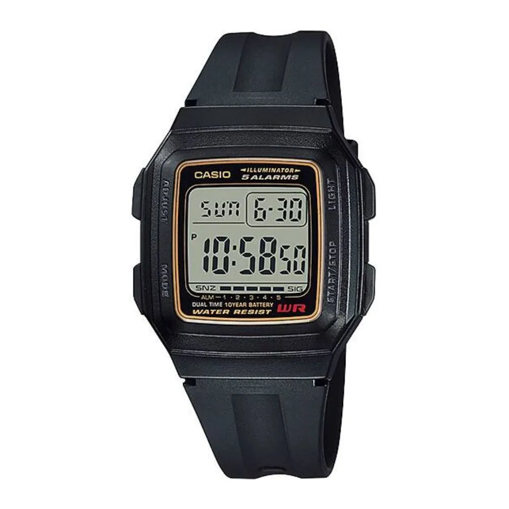 WW0492 Casio Dual Time Digital Resin Belt Watch F-201WA-9ADF