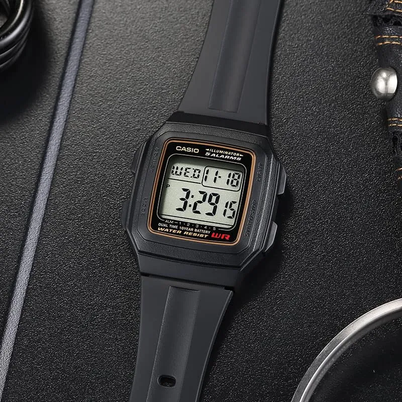 WW0492 Casio Dual Time Digital Resin Belt Watch F-201WA-9ADF