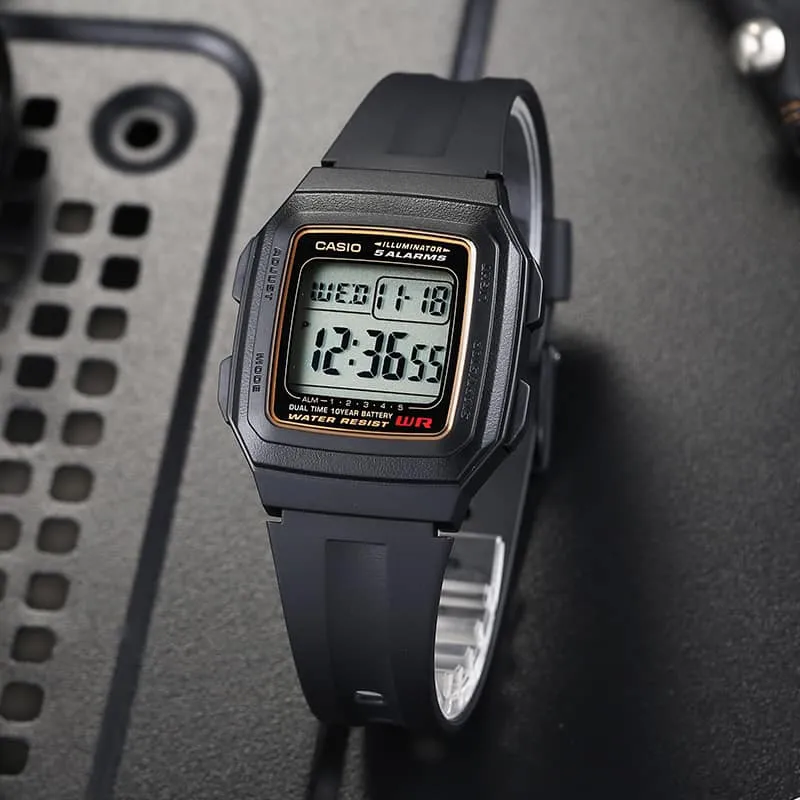 WW0492 Casio Dual Time Digital Resin Belt Watch F-201WA-9ADF