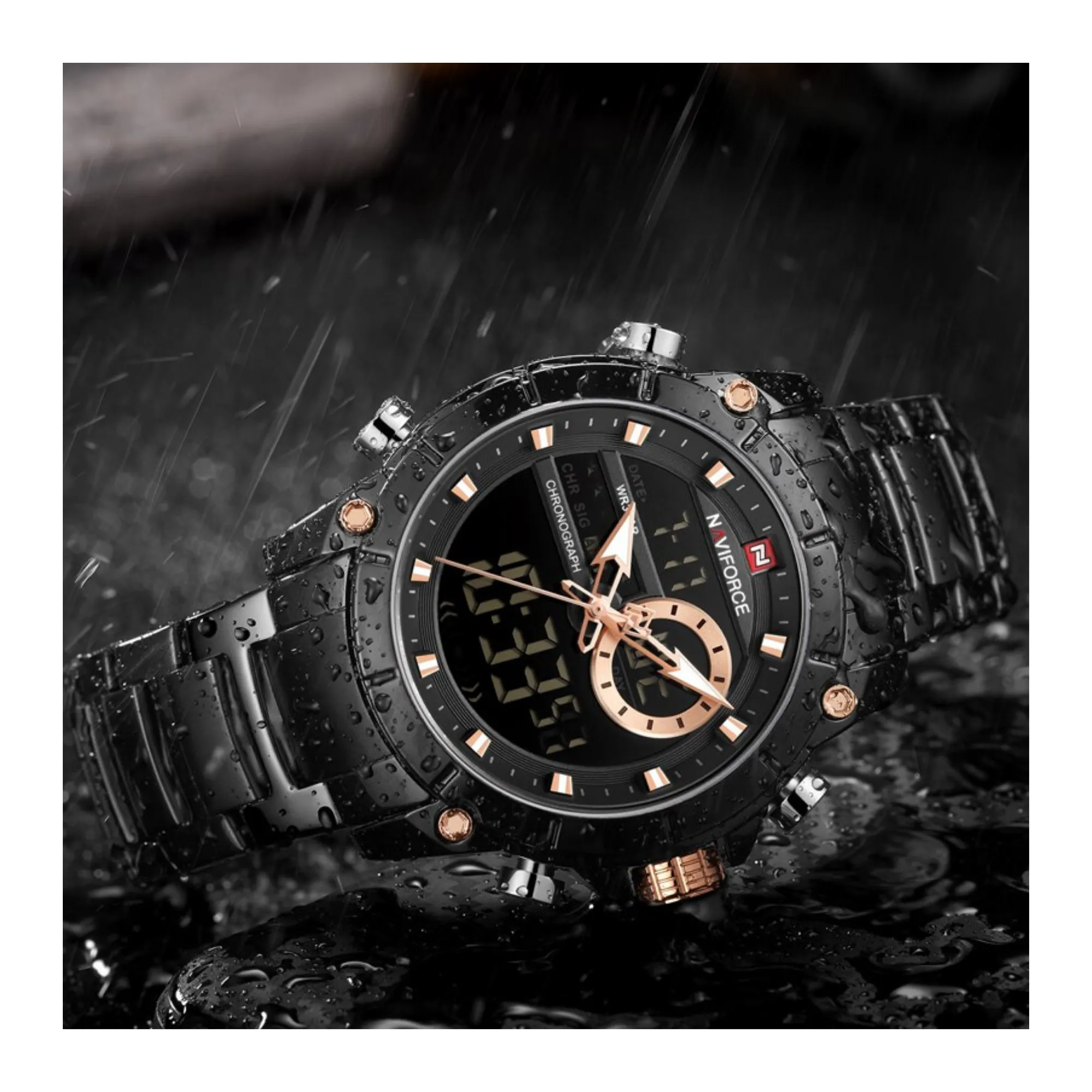 WW1041 Naviforce Dual Time Multifunction Chain Watch NF9163M