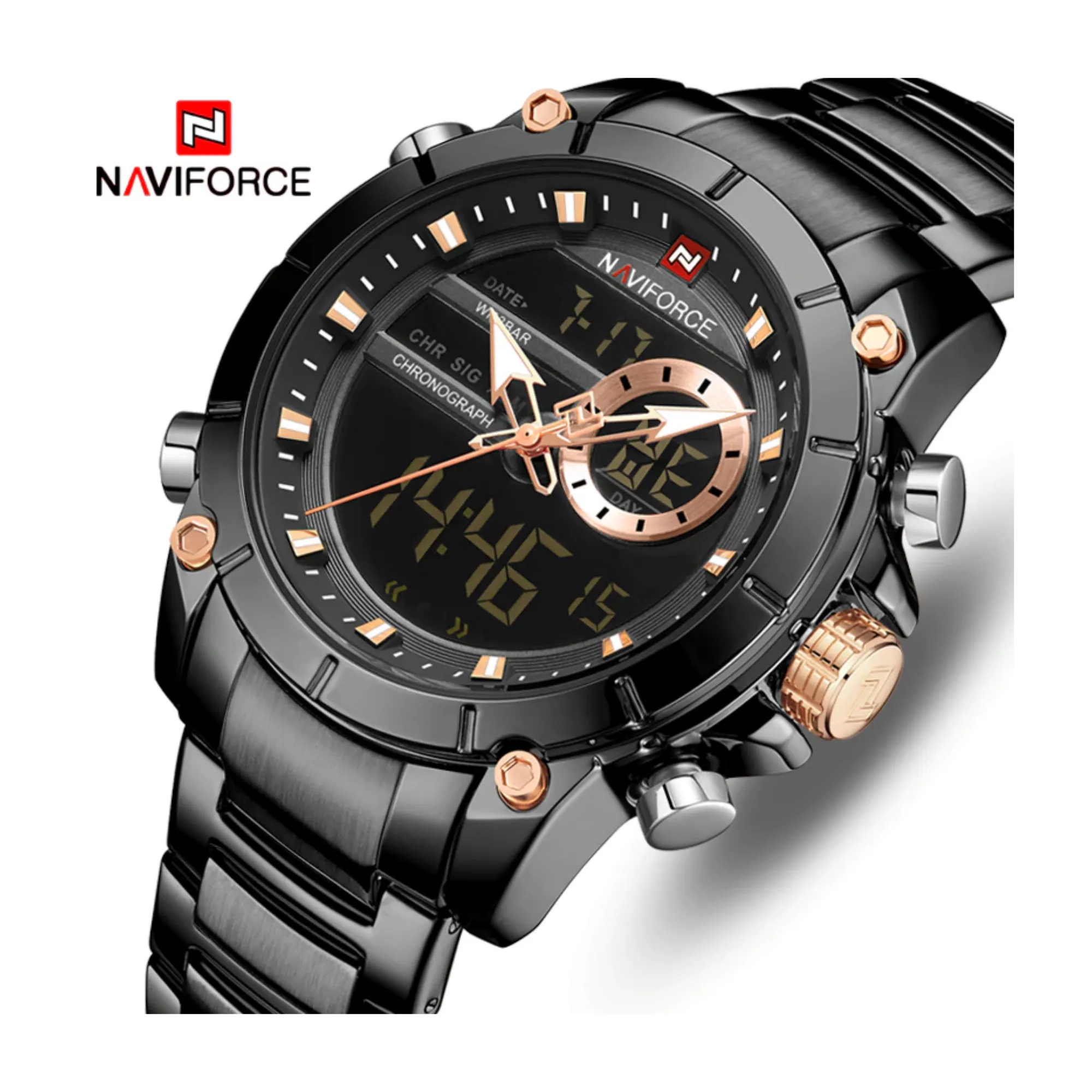 WW1041 Naviforce Dual Time Multifunction Chain Watch NF9163M