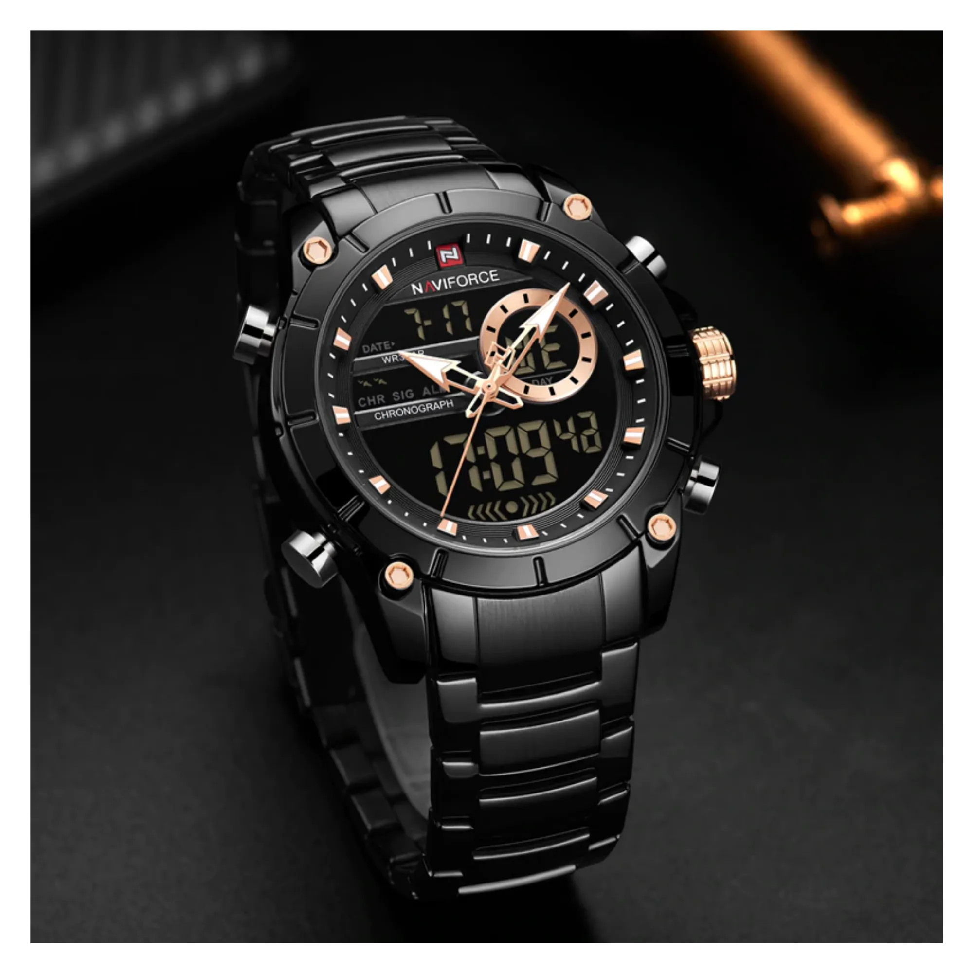 WW1041 Naviforce Dual Time Multifunction Chain Watch NF9163M