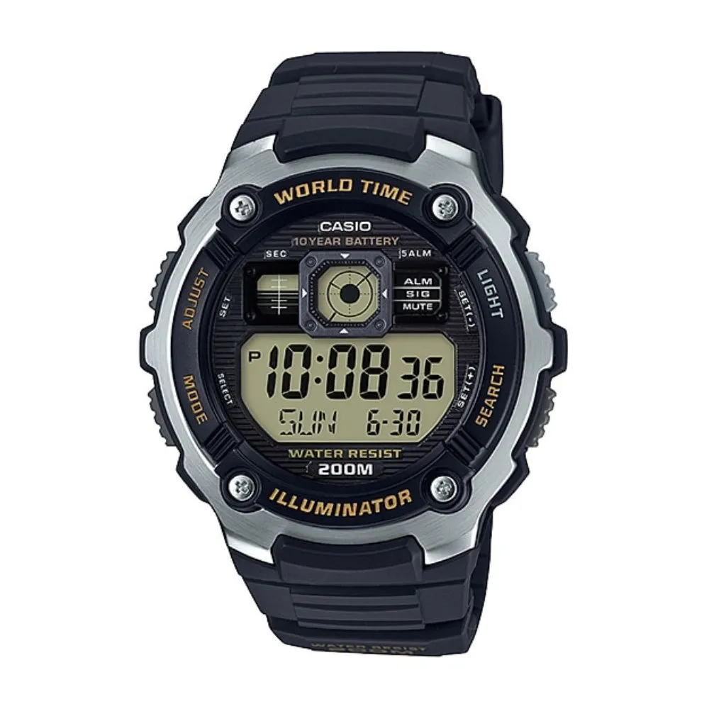 WW1303 Casio Youth World Time Digital Resin Belt Watch AE-2000W-9AVDF