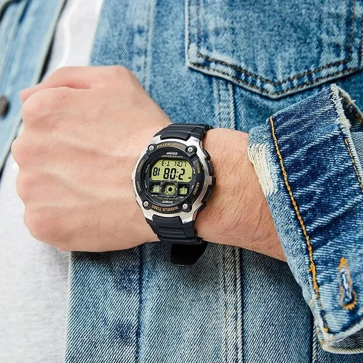 WW1303 Casio Youth World Time Digital Resin Belt Watch AE-2000W-9AVDF