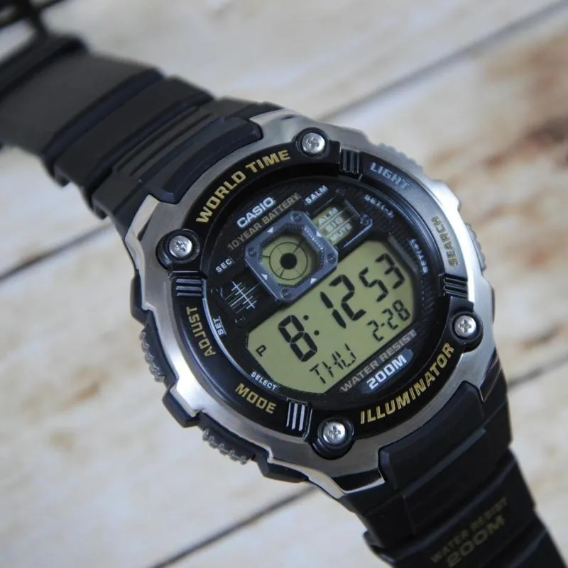 WW1303 Casio Youth World Time Digital Resin Belt Watch AE-2000W-9AVDF