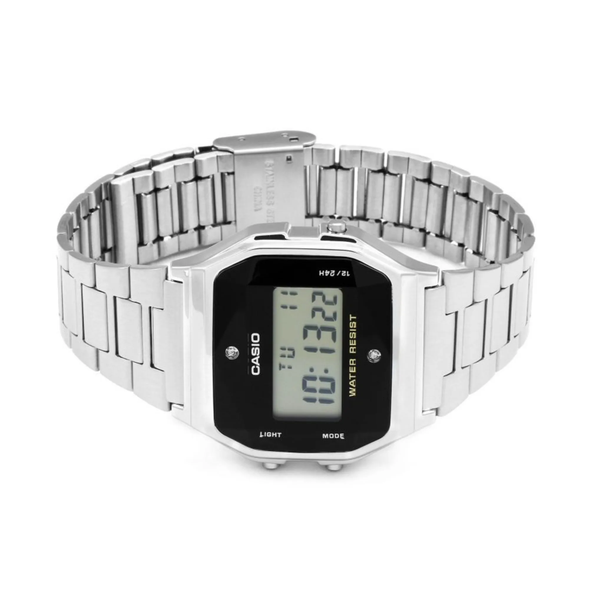 WW1393 Casio Vintage Diamond Digital Silver Chain Watch A158WEAD-1DF