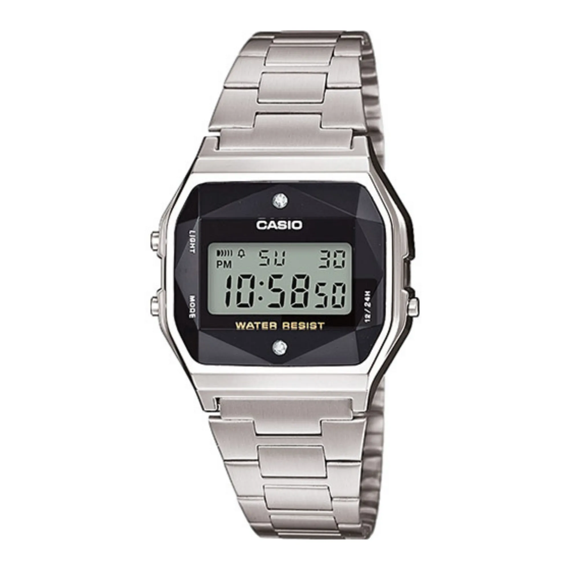 WW1393 Casio Vintage Diamond Digital Silver Chain Watch A158WEAD-1DF