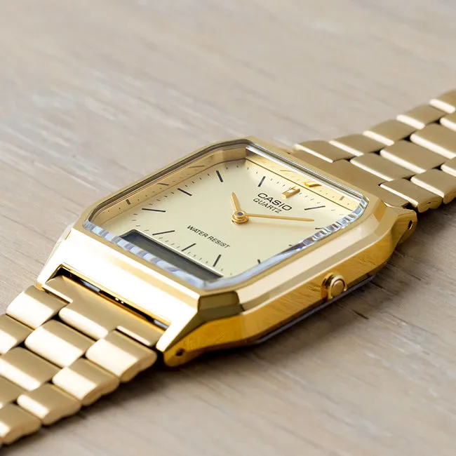 WW1828 Casio Vintage Dual Time Golden Chain Watch AQ-230GA-9DMQ