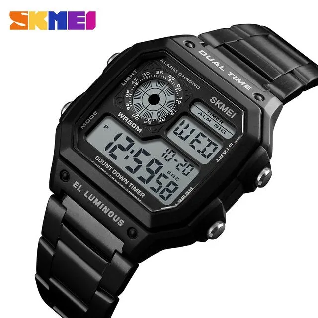 WW1851 Skmei Dual Time Digital Black Chain Watch 1335