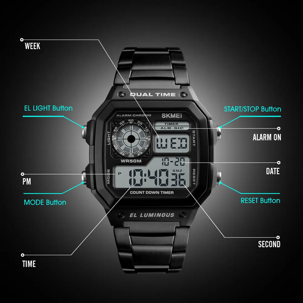 WW1851 Skmei Dual Time Digital Black Chain Watch 1335