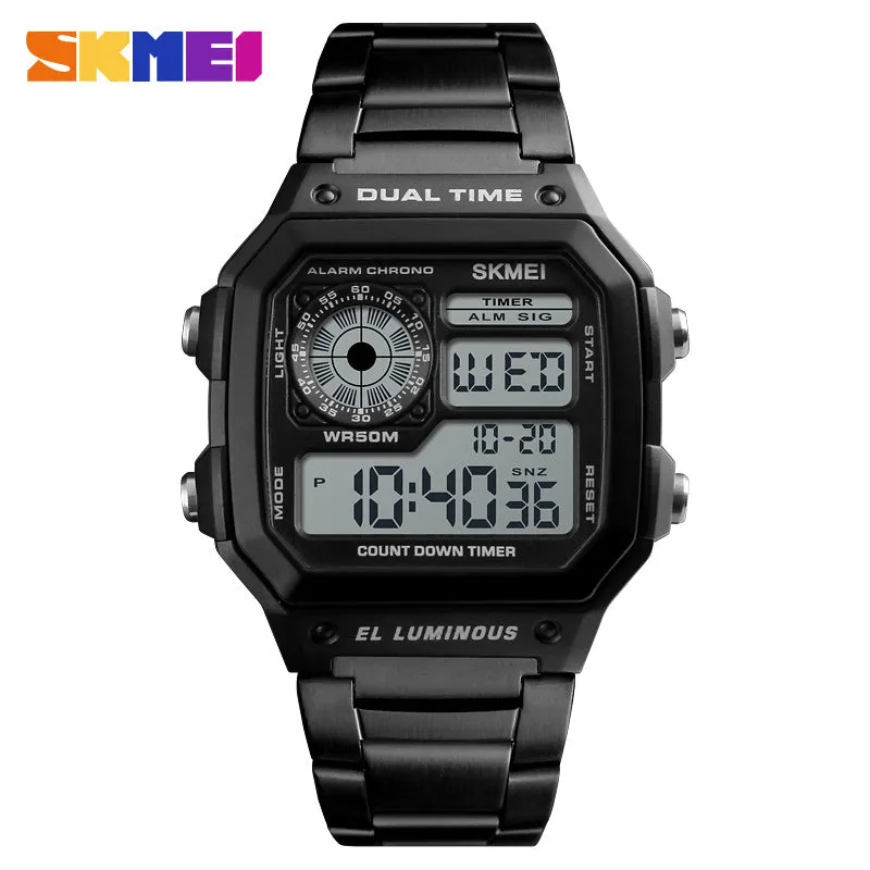 WW1851 Skmei Dual Time Digital Black Chain Watch 1335