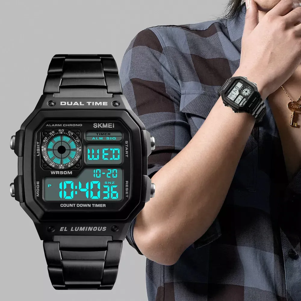 WW1851 Skmei Dual Time Digital Black Chain Watch 1335