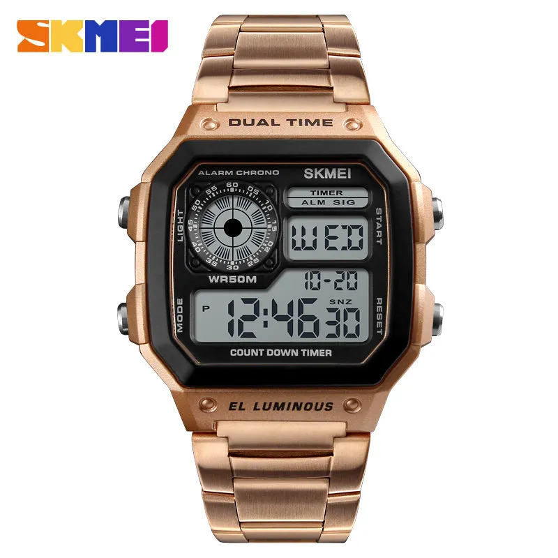 WW1853 Skmei Dual Time Digital Rose Gold Chain Watch 1335