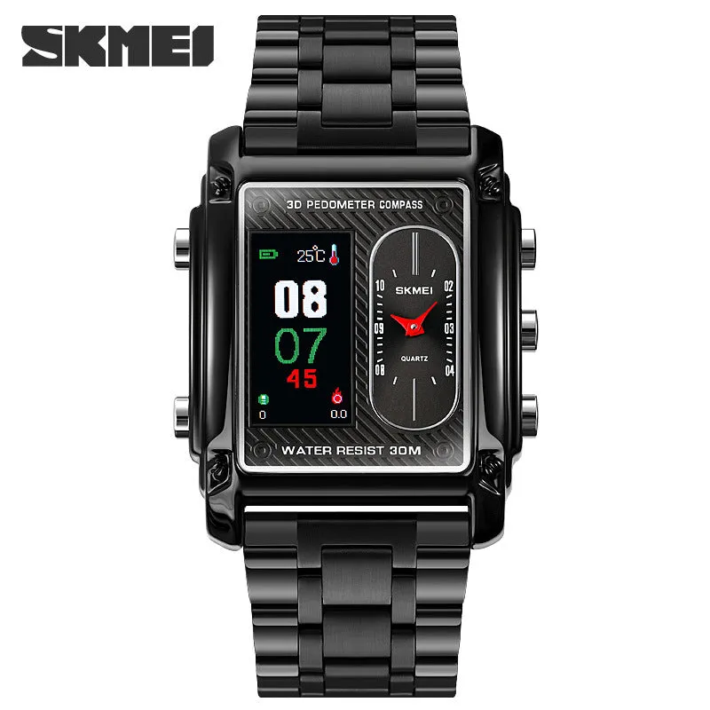 WW1864 Skmei Dual Time Pedometer Compass Black Chain Watch 1802