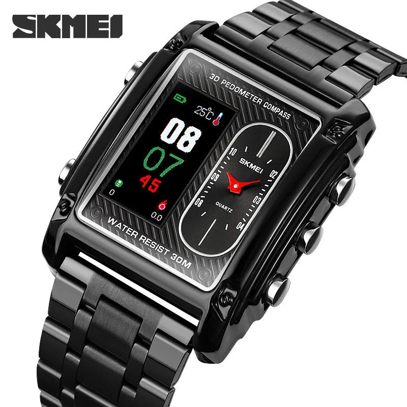 WW1864 Skmei Dual Time Pedometer Compass Black Chain Watch 1802