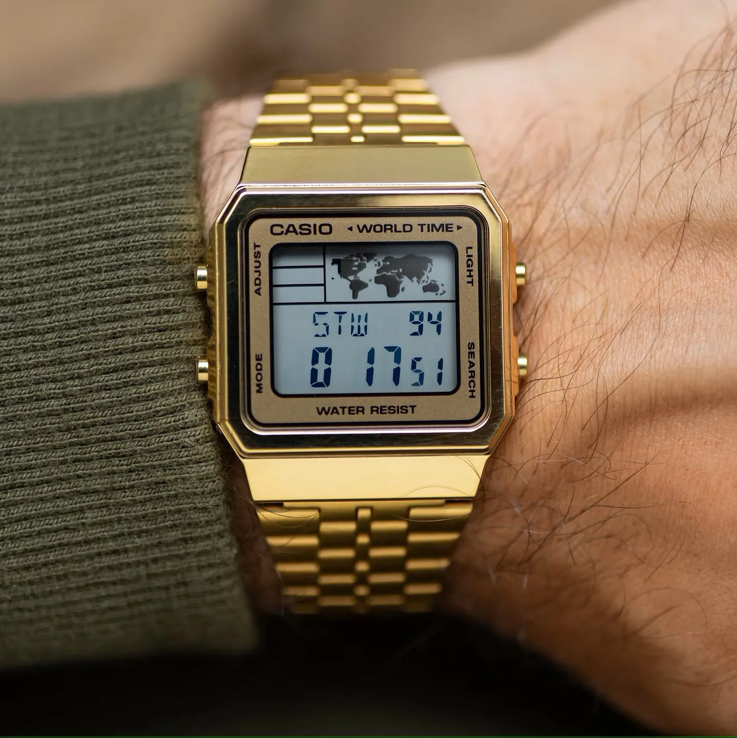 WW1901 Casio Vintage World Time Digital Golden Chain Watch A500WGA-9DF