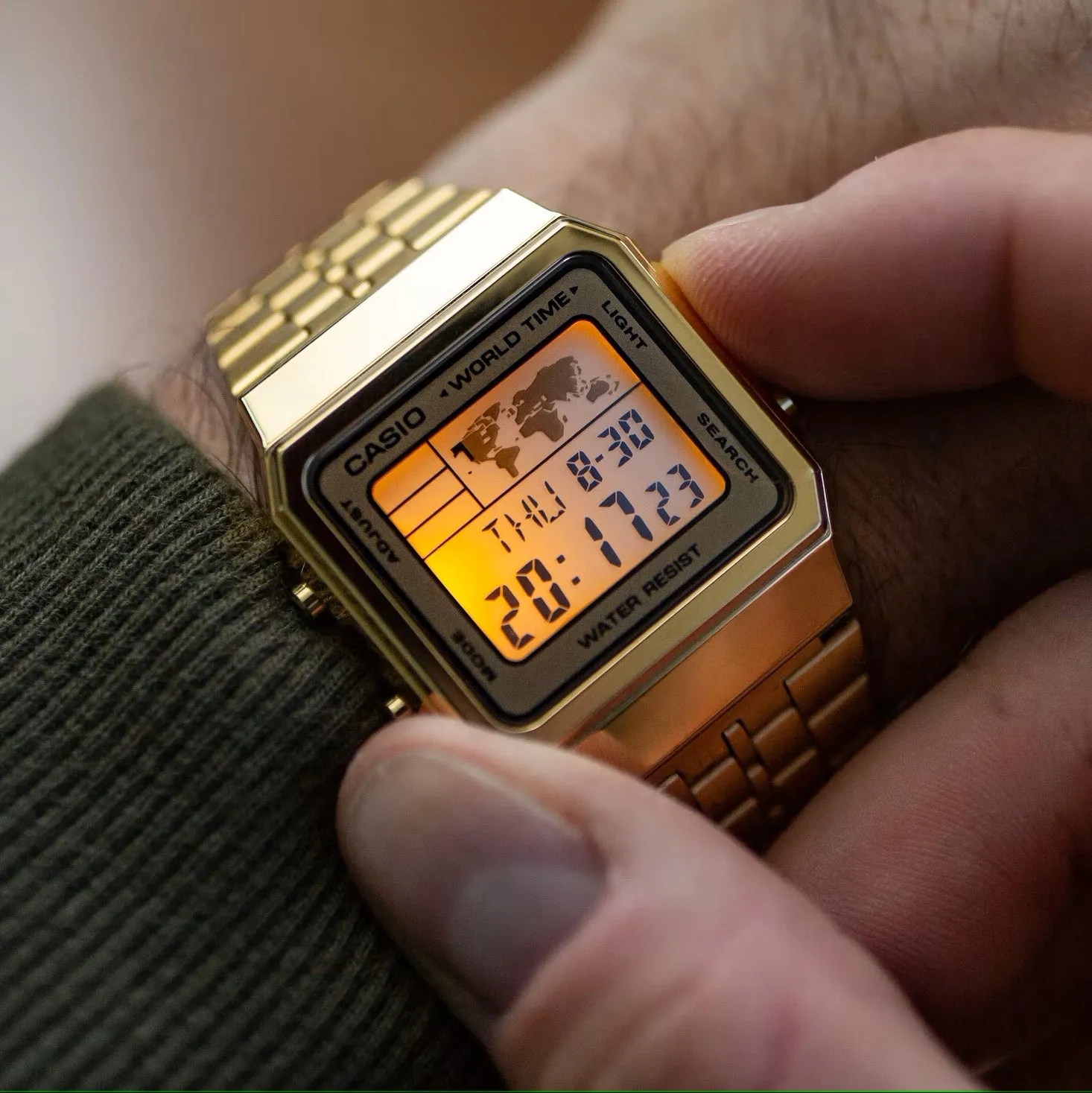WW1901 Casio Vintage World Time Digital Golden Chain Watch A500WGA-9DF