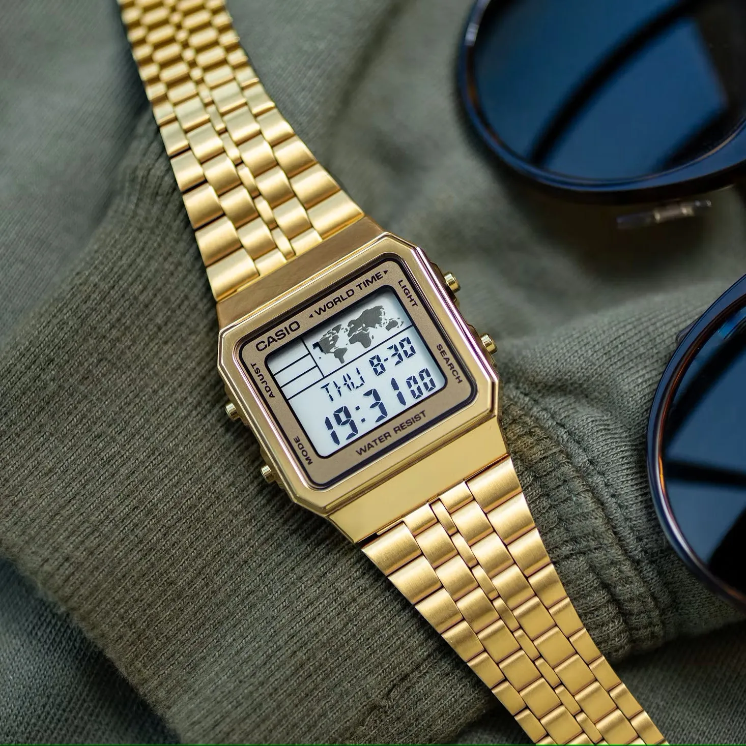 WW1901 Casio Vintage World Time Digital Golden Chain Watch A500WGA-9DF