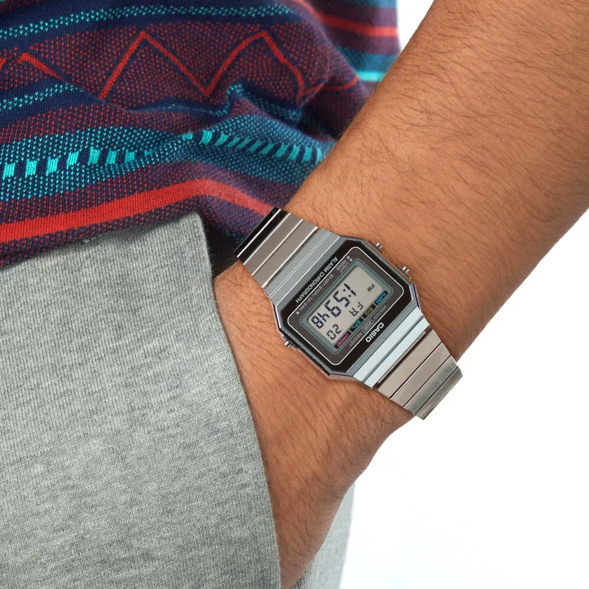 WW1939 Casio Vintage Super Slim Digital Silver Chain Watch A700W-1ADF