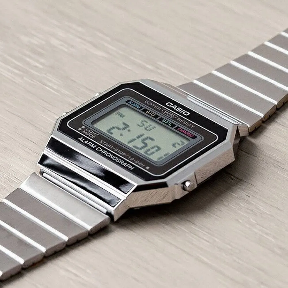 WW1939 Casio Vintage Super Slim Digital Silver Chain Watch A700W-1ADF