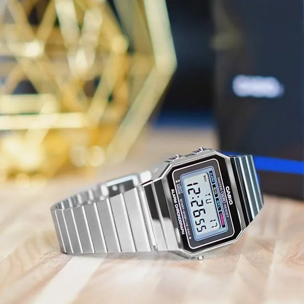 WW1939 Casio Vintage Super Slim Digital Silver Chain Watch A700W-1ADF