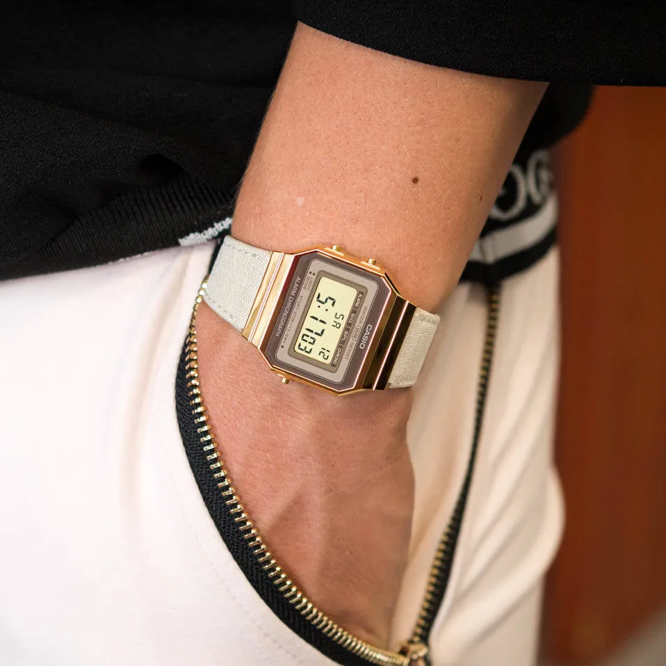 WW1945 Casio Vintage Super Slim Digital Golden Cloth Belt Watch A700WEGL-7AEF