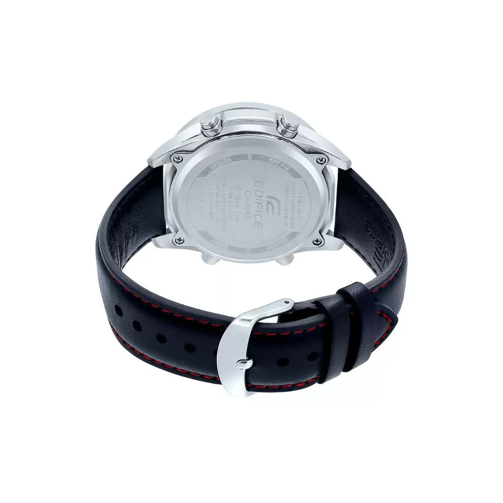 WW2072 Casio Edifice Analog Digital Stainless Steel Silver Leather Belt Watch EFV-C100L-1AVDF