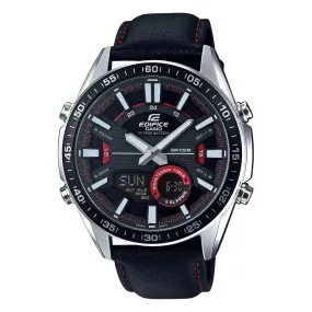 WW2072 Casio Edifice Analog Digital Stainless Steel Silver Leather Belt Watch EFV-C100L-1AVDF