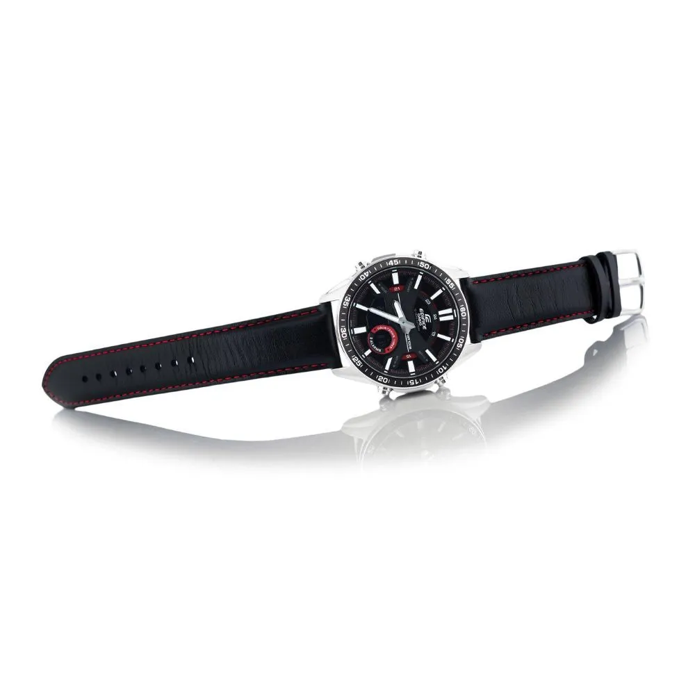 WW2072 Casio Edifice Analog Digital Stainless Steel Silver Leather Belt Watch EFV-C100L-1AVDF