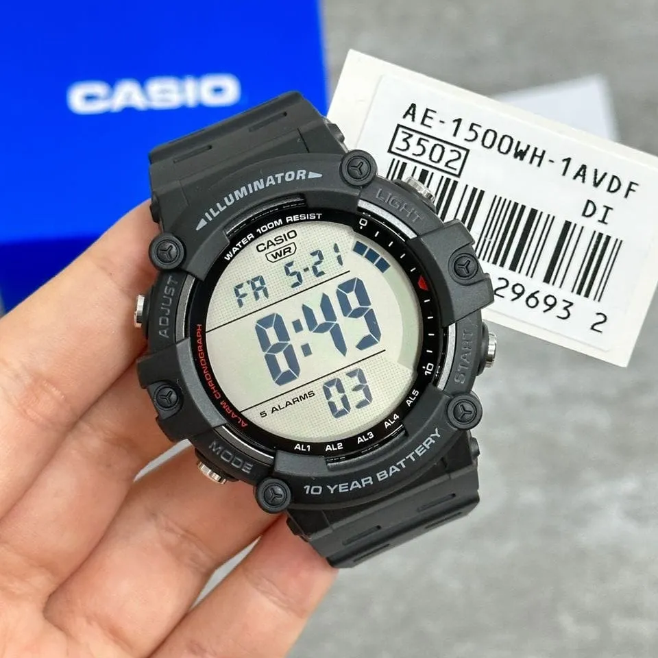 WW2213 Casio Youth Dual Time Digital Resin Belt Watch AE-1500WH-1AVDF