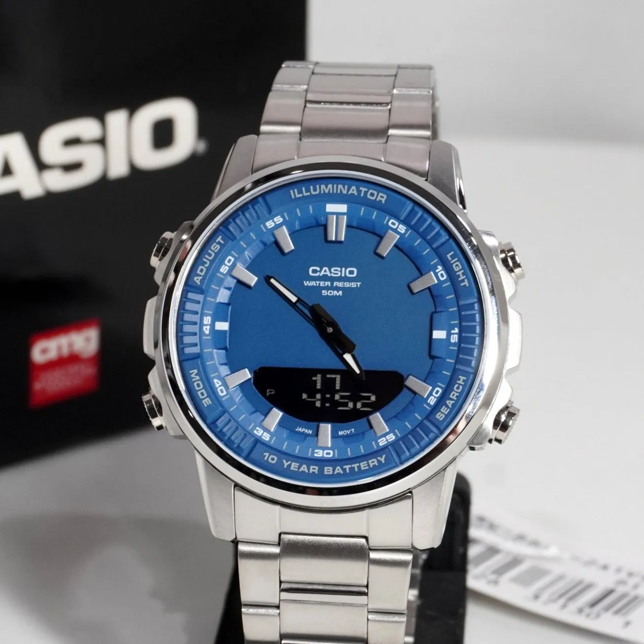 WW2606 Casio Standard Illuminator Dual Time Stainless Steel Chain Watch AMW-880D-2A1VDF