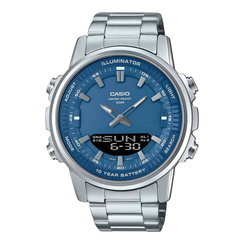 WW2606 Casio Standard Illuminator Dual Time Stainless Steel Chain Watch AMW-880D-2A1VDF