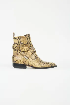 Yellow Textured Buckle Strap Boot