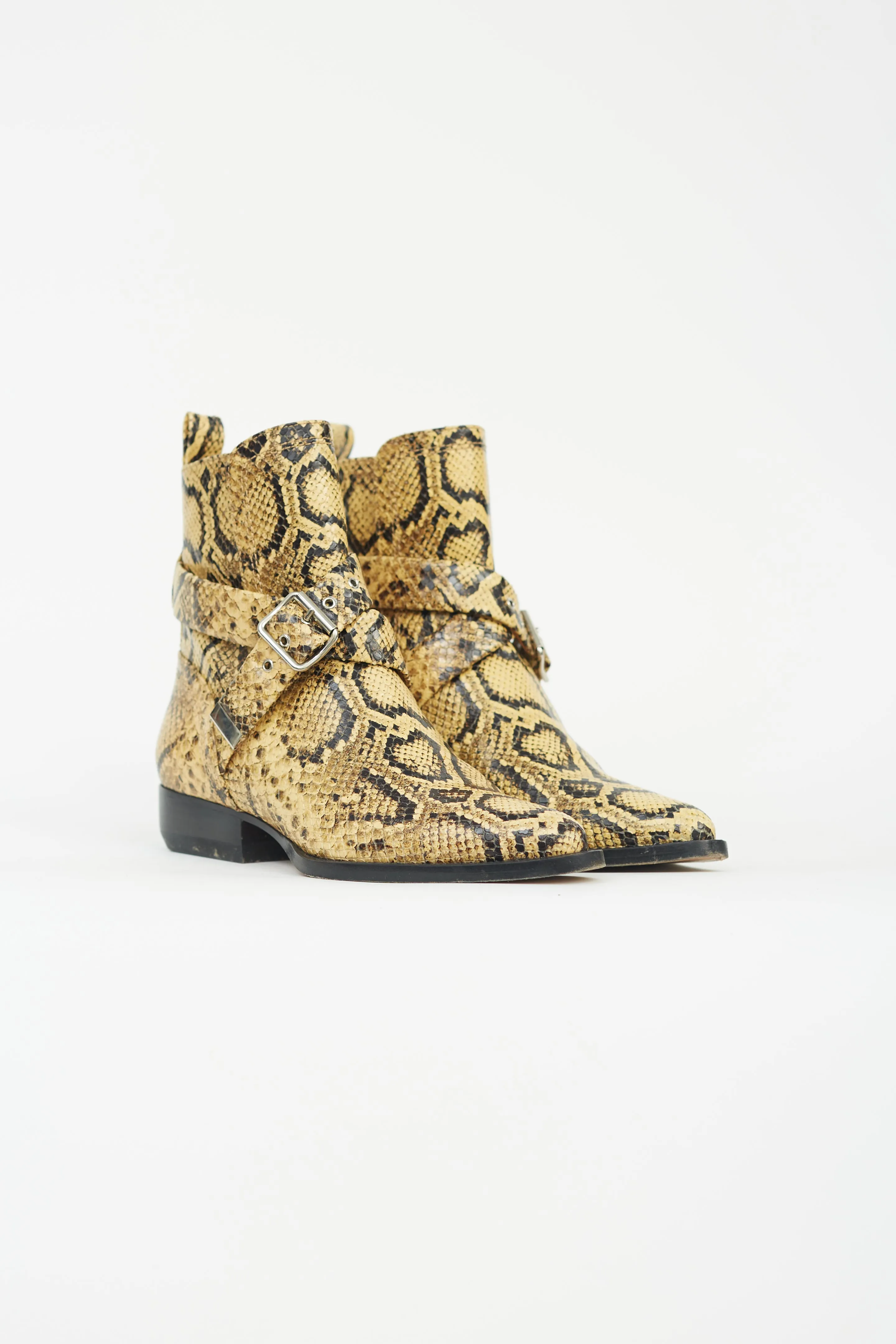 Yellow Textured Buckle Strap Boot